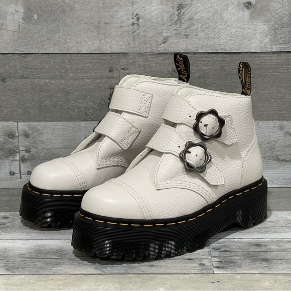 DR. MARTENS Women’s Devon Flower Platform Bootie - White - Sz - 7 .US / 38 .EU - Picture 3 of 11